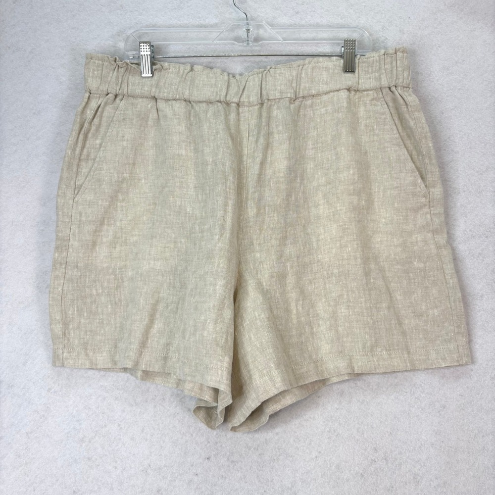 Talbots Natural Linen Nantucket Pull-On Paperbag Shorts Womens XL Coastal Summer
